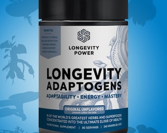 LONGEVITY POWER'S Longevity Adaptogens Powder: Herbs & Mushroom Extracts for Mental Sharpness + Physical Performance + Optimal Wellness