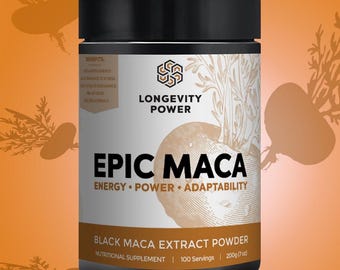 LONGEVITY POWER'S Epic Maca | 10:1 Black Ultra Concentrated Maca Extract | Strength, Focus, Stamina, Recovery | Clean Lasting Energy Fuel