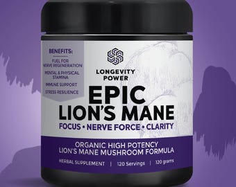 LONGEVITY POWER'S Epic Lion's Mane • Brain Fog, Focus & Memory Support • Most Potent Mushroom Powder for Productivity and Mental Clarity