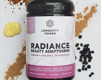 LONGEVITY POWER'S Radiance Beauty Adaptogens | Skin, Mood & Cycle Support | Schisandra, Pearl, Royal Jelly, Tremella | Herbal Tonic Powder