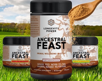 LONGEVITY POWER'S Ancestral Feast | Complete Beef Organ Complex Grass-Fed Superfood | Strength & Vitality | Nature's Multivitamin + Collagen