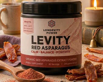 LONGEVITY POWER'S Levity | Organic Red Asparagus Dual Extract Powder | Calming Adaptogen | Meditation & Lucid Flying Dreams | Stress Support