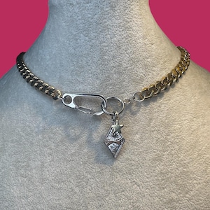 Handmade Chunky Charm Choker Necklace-Mixed Metal with Celestial Charms