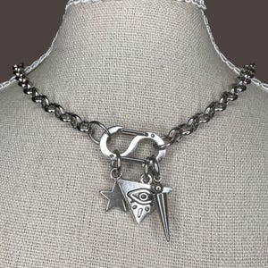 Silver Carabiner Charm Necklace, Layering, Stacking, Modern, Edgy and Girly Styles, Shiny, Celestial, Evil Eye