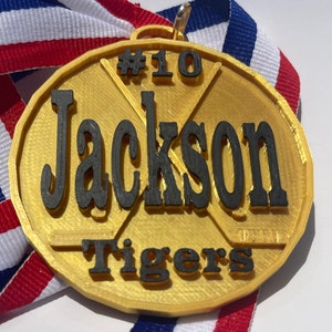 Personalized Hockey Medal. 2.8&quot; Gold colored, Custom Made for your Hockey Team