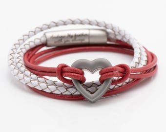 Gedenk-Urne aus Lederarmband in Rot & Weiß: Personalisierter Schmuck