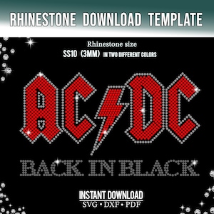 Ac Dc back in black shaped rhinestone template - for Cricut Silhouette, and Plotter- Cut SVG PDF DXF Instant download
