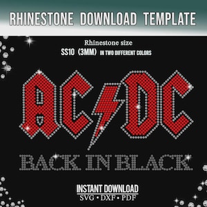 Ac Dc back in black shaped rhinestone template - for Cricut Silhouette, and Plotter- Cut SVG PDF DXF Instant download