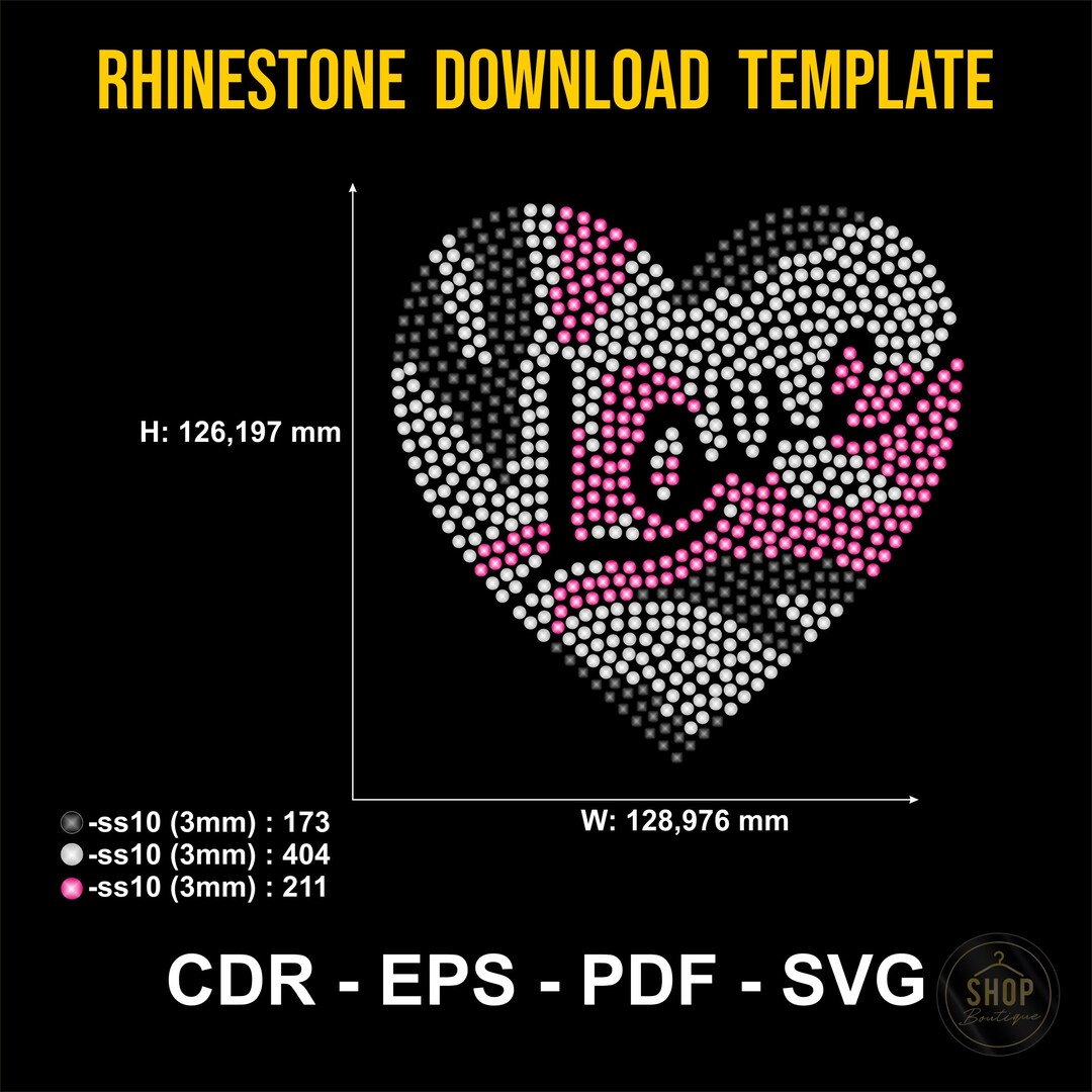 Heart Vector Rhinestone Rhinestone Design Love Heart, Rhinestone Template All File Instant ...