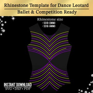 Rhinestone Leotard Template SVG | Gymnastics Bling Design for Cricut Silhouette | Dance Costume Hotfix Pattern | Ice Skating Cheer Digital