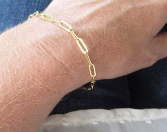 Adjustable Gold bracelet, Trendy paperclip chain, Sterling Silver or Rose Gold filled jewelry, Simple everyday wrist or ankle bracelet