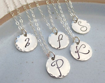 Silver initial necklace Letter necklace Personalized initial Cursive script initial Initial pendant Sterling silver monogram necklace