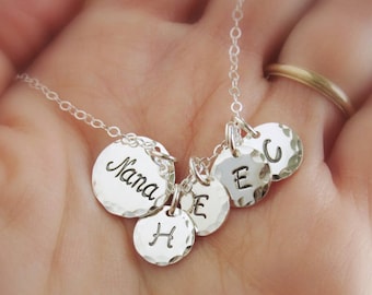 Nana Mimi necklace Family necklace Personalized gift for mom Solid sterling silver initial necklace Grandma necklace Hand stamped jewelry