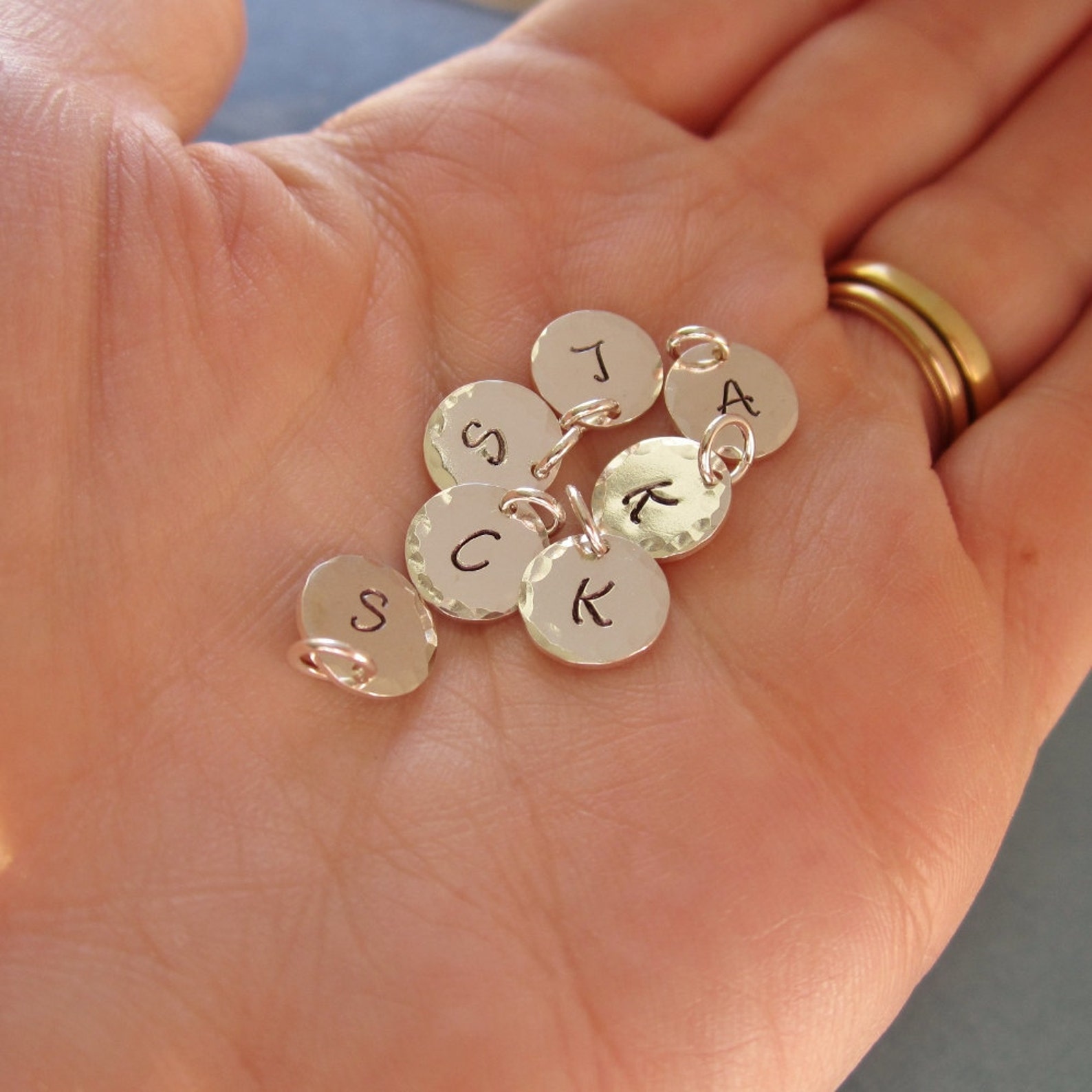 Personalized Initial Charm Hand Stamped Custom Sterling Etsy
