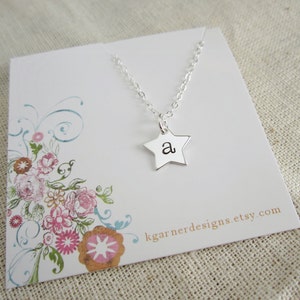 Personalized initial necklace, star necklace, hand stamped sterling silver initial, star charm necklace, gift for Mom necklace. Mother's image 3