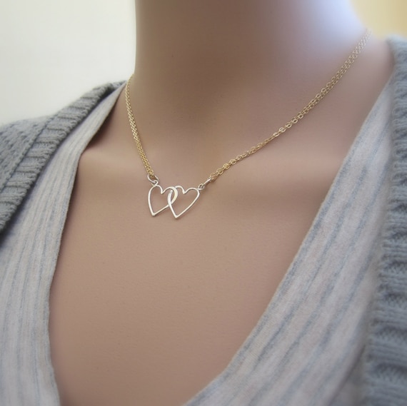 Double heart necklace gold outlet