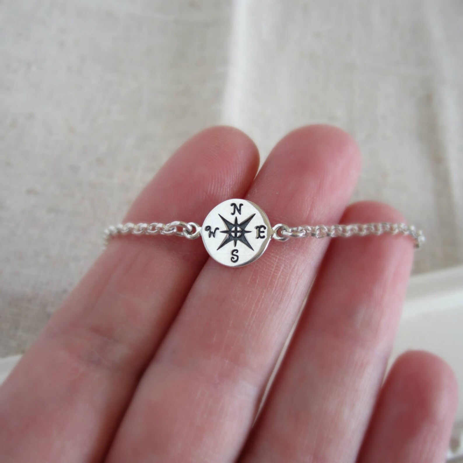 Compass Bracelet Sterling Silver Bracelet Silver Compass Etsy