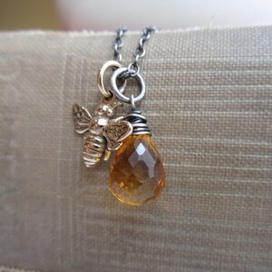 Honey Bee necklace, citrine necklace, bee charm, november birthstone necklace, yellow, orange, oxidized sterling silver, spring fashion image 3