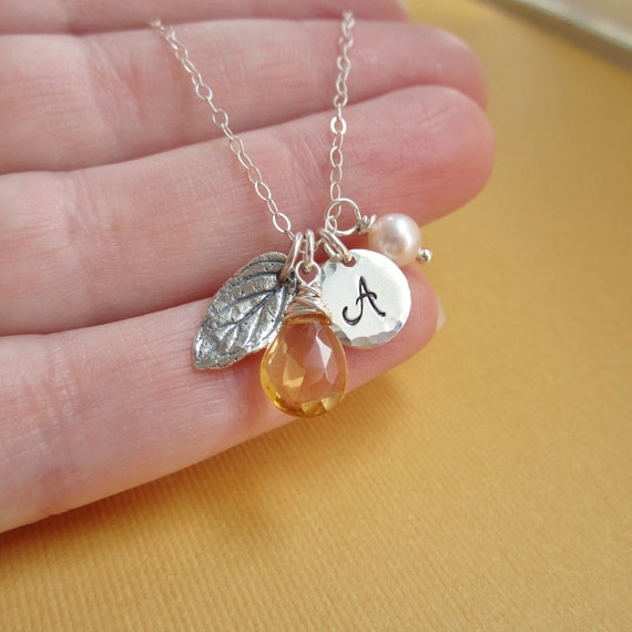 Personalized Leaf Necklace Sterling Silver Leaf Charm Custom Etsy