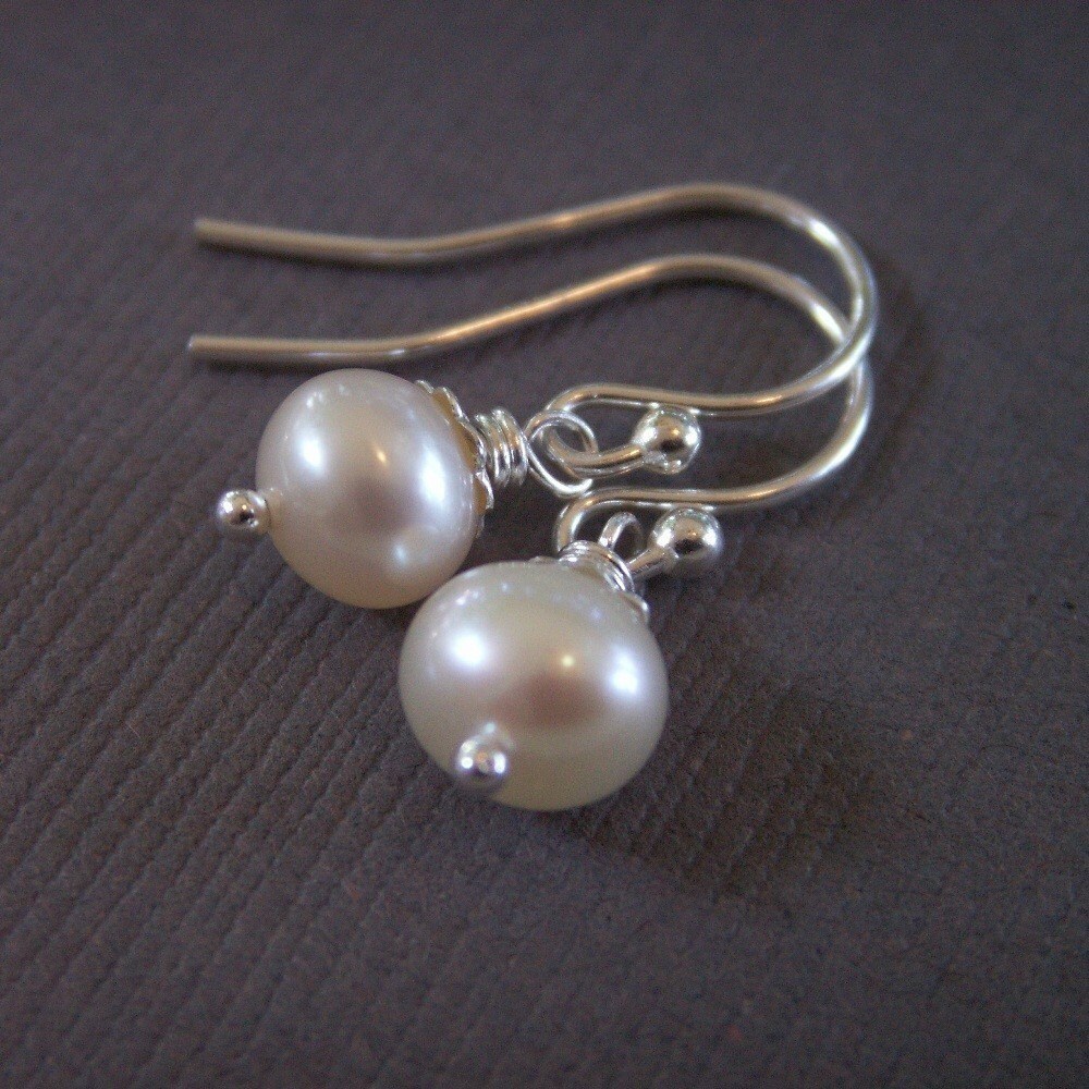 Classic Pearl Earrings Freshwater Pearl Earrings Silver - Etsy