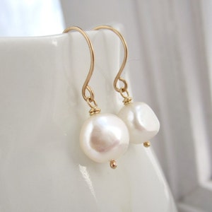 Pearl drop earrings Bridesmaid earrings Pearl earrings on handmade ear wires Silver Gold or Rose gold pearl earrings Freshwater pearls image 1