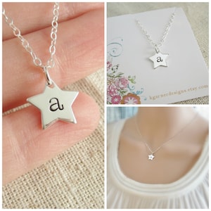 Personalized initial necklace, star necklace, hand stamped sterling silver initial, star charm necklace, gift for Mom necklace. Mother's image 1