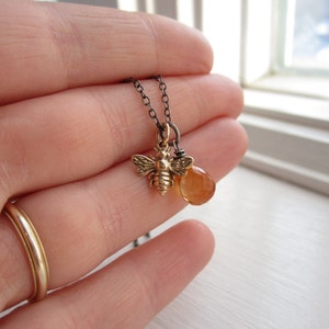 Honey Bee necklace, citrine necklace, bee charm, november birthstone necklace, yellow, orange, oxidized sterling silver, spring fashion image 5