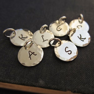 Personalized initial charm, hand stamped custom sterling silver initial, letter charm, hammered sterling silver charm