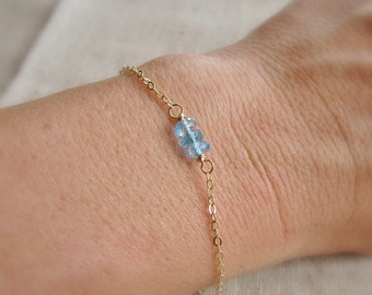 Something blue bracelet or anklet, Thin gold bracelet,  silver or gold minimalist layering bracelet, Swiss blue topaz December birthstone