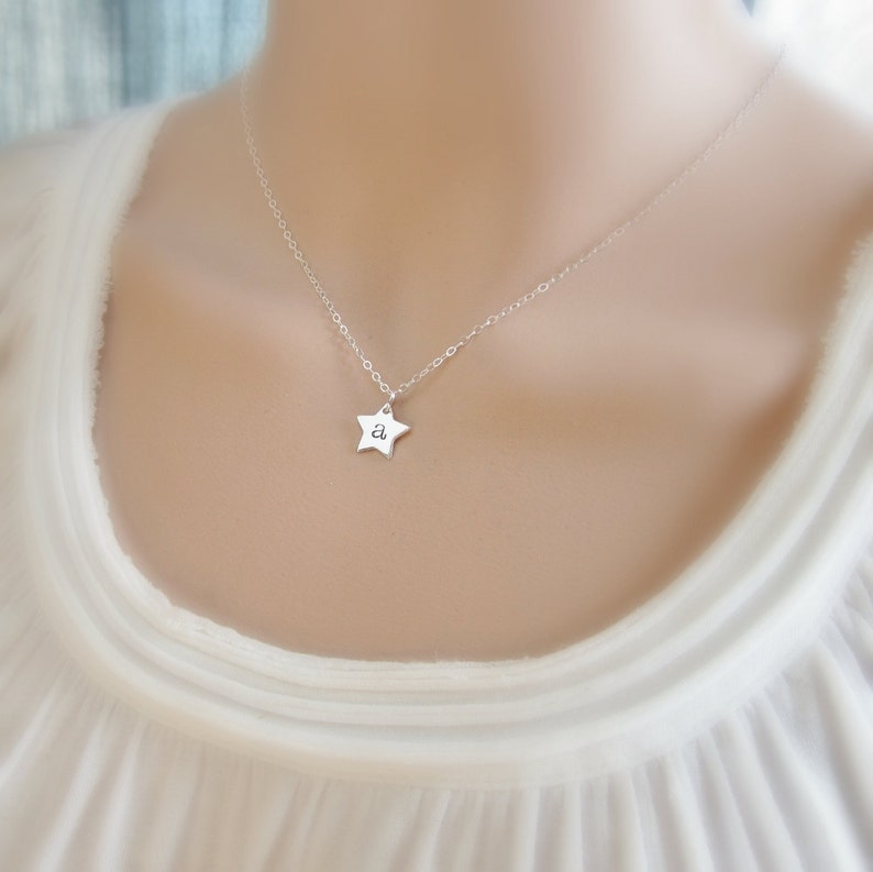 Personalized initial necklace, star necklace, hand stamped sterling silver initial, star charm necklace, gift for Mom necklace. Mother's image 2