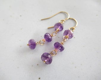 Purple amethyst earrings Handmade gemstone nugget dangle earrings February birthstone Birthday gift for her Amethyst wedding jewelry