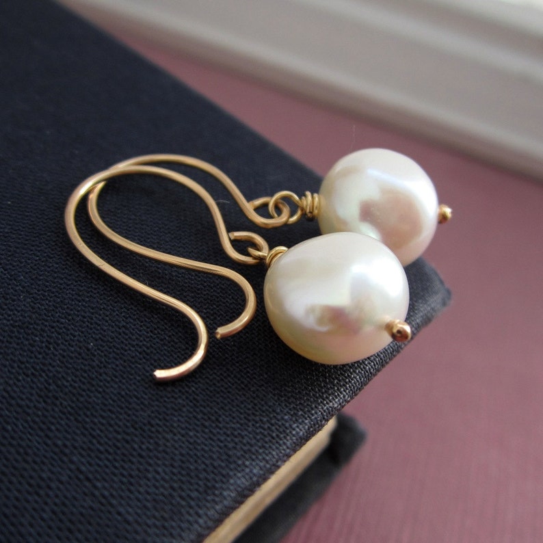 Pearl drop earrings Bridesmaid earrings Pearl earrings on handmade ear wires Silver Gold or Rose gold pearl earrings Freshwater pearls image 2