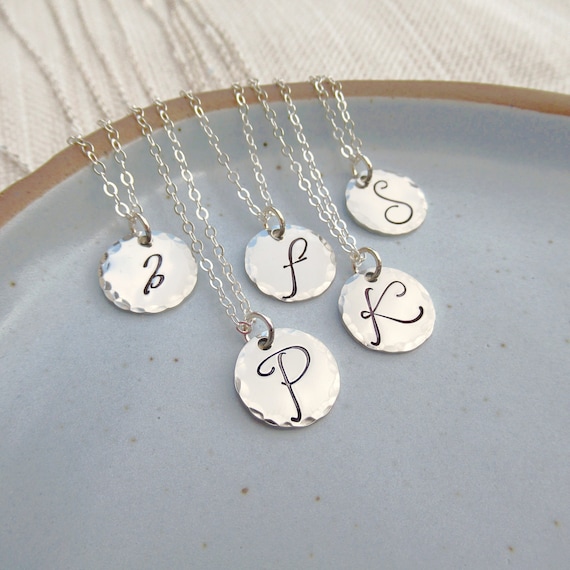 Circular Shaped Monogram Plate Pendant Necklace - Sterling Silver Circular Shaped Monogram Plate Pendant Necklace - Sterling Silver