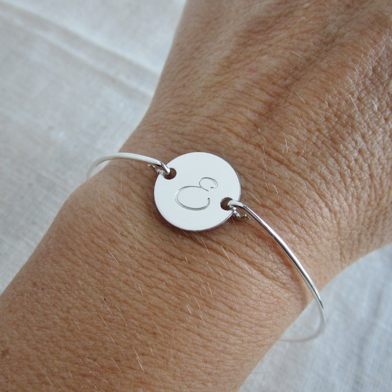 Bridesmaid Bangle Bracelet Sterling Silver Initial Bracelet Etsy
