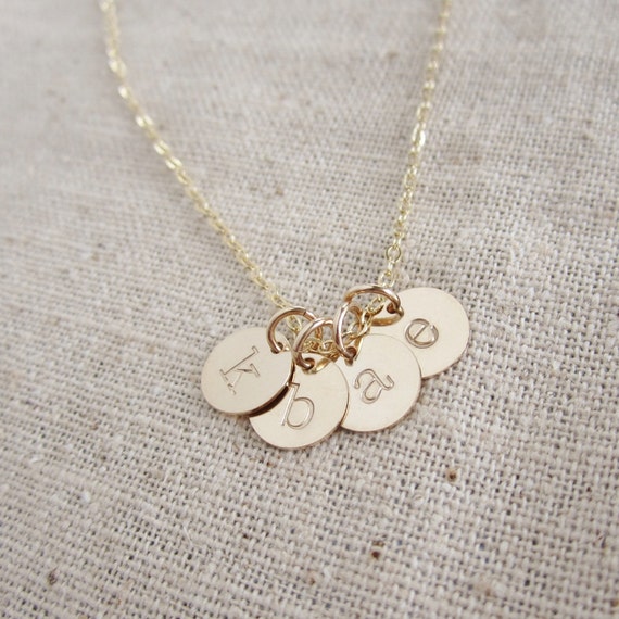 Tiny Gold Initial Necklace Mothers Necklace Grandma Necklace Childrens  Initials Gold Initial Charms Hand Stamped Initials Gift for Mom 