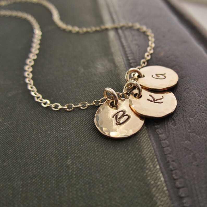 Three Gold Initial Necklace Custom Initials Monogram Necklace Etsy