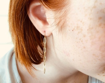 Gold paperclip earrings Paperclip chain earrings Paper clip chain Modern gold earrings Minimalist earrings Gold Rose gold or Sterling silver