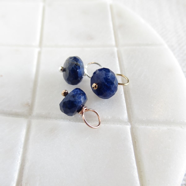 Genuine Sapphire charm Opaque deep blue color September birthstone Rose Gold filled Sterling Silver Gold Handmade charm Small gemstone