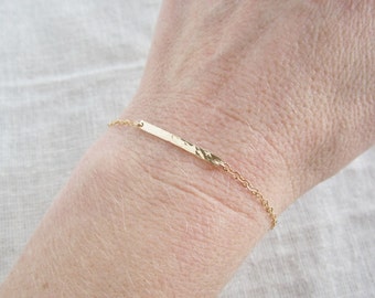 minimalist jewelry, Hammered bar bracelet, Thin gold bracelet, bohemian bracelet, 14K gold filled, boho bracelet, delicate, simple bracelet