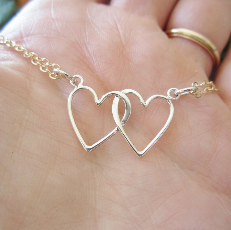 Intertwined Hearts Necklace Two Hearts Love Necklace Silver Etsy