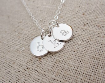 Personalized necklace, family initial necklace, three initials, solid sterling silver mothers necklace, mom necklace, mothers day gift