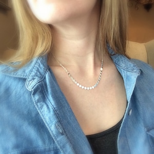 Dainty disc necklace Sterling silver layered necklace Silver choker necklace Custom length Layering necklace Everyday long layered necklace