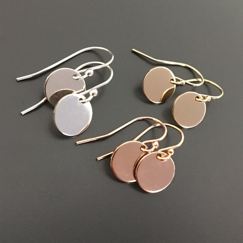 Tiny Dot Rose gold earrings Pink gold earrings Hammered rose gold discs Dainty earrings Everyday earrings Simple small dangle earrings Smooth