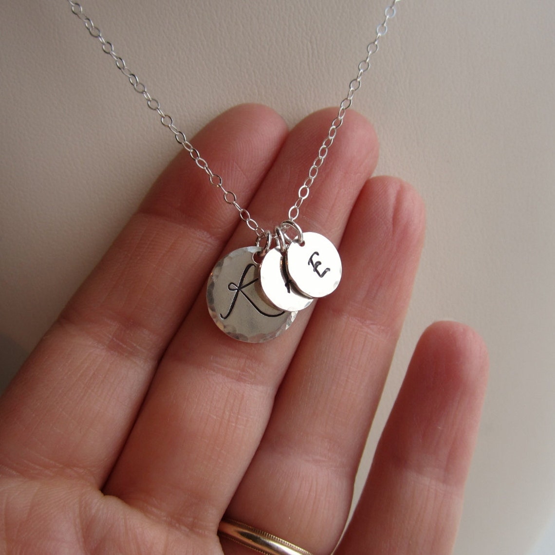 Mothers necklace childrens initials THREE 3 initial Etsy