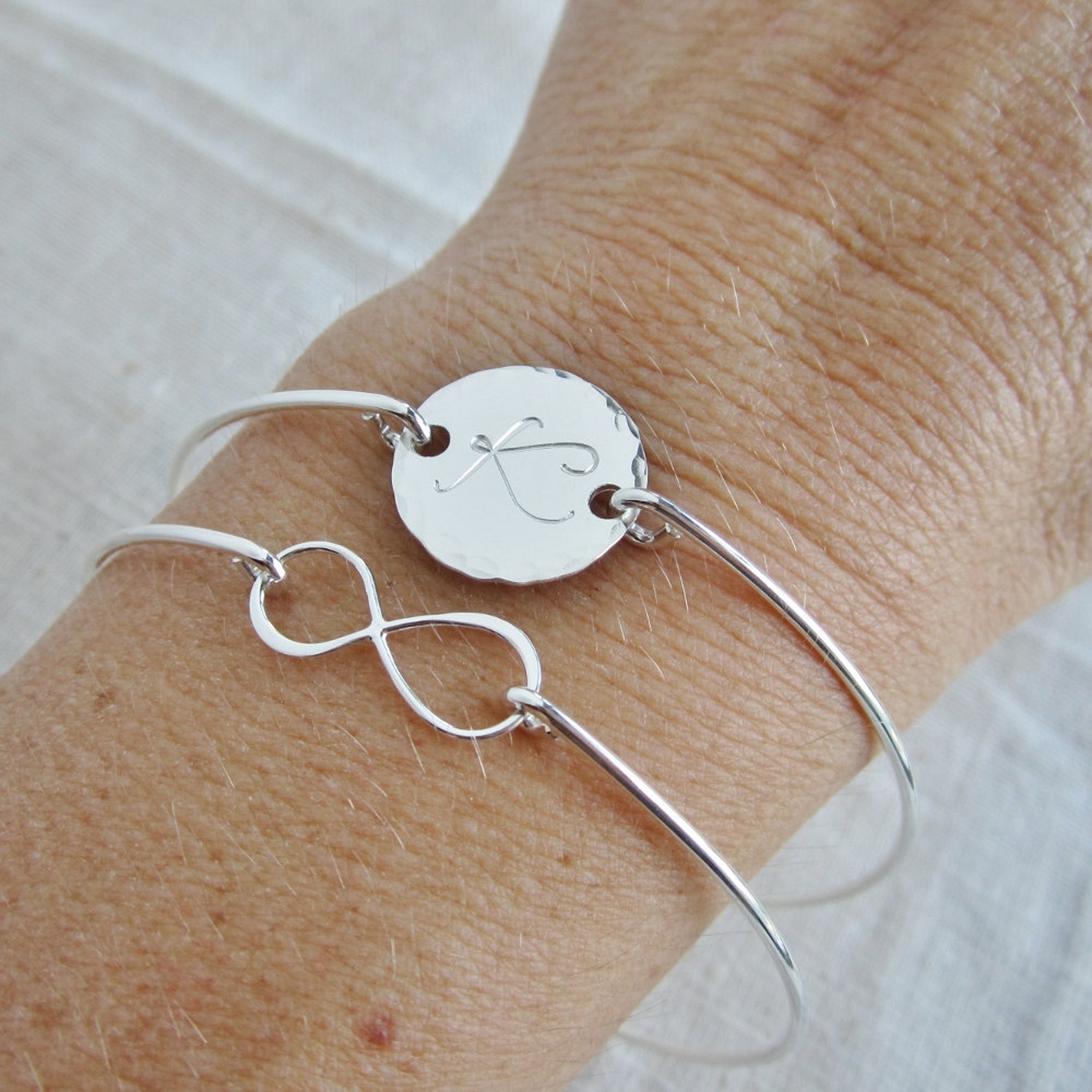 Bridesmaid Bangle Bracelet Sterling Silver Initial Bracelet Etsy