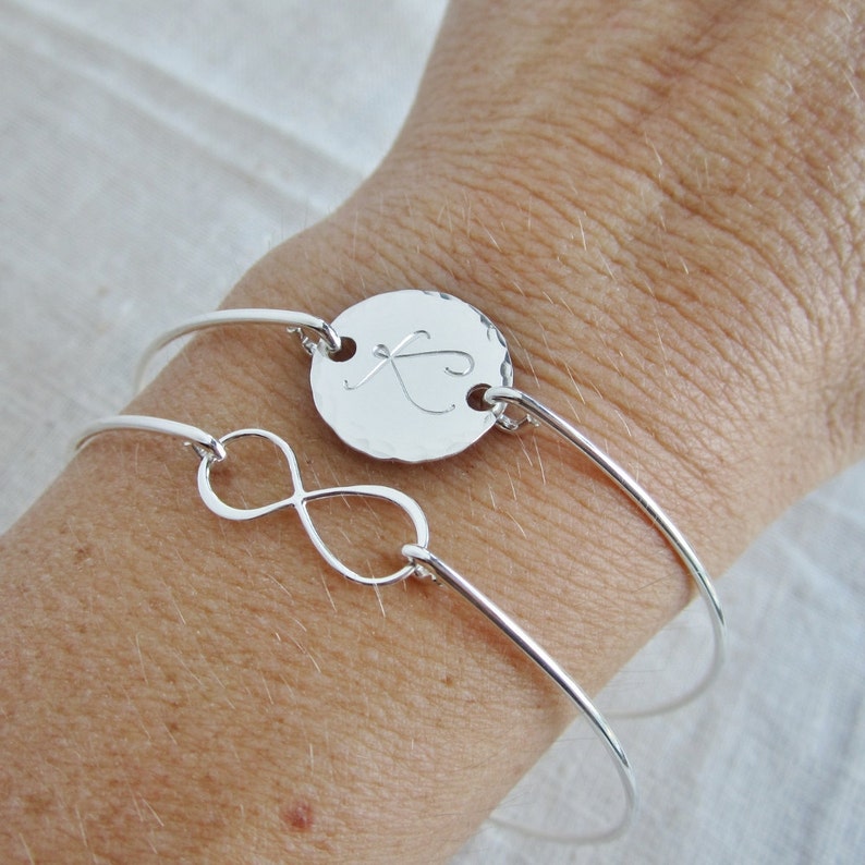 Bridesmaid Bangle Bracelet Sterling Silver Initial Bracelet Etsy