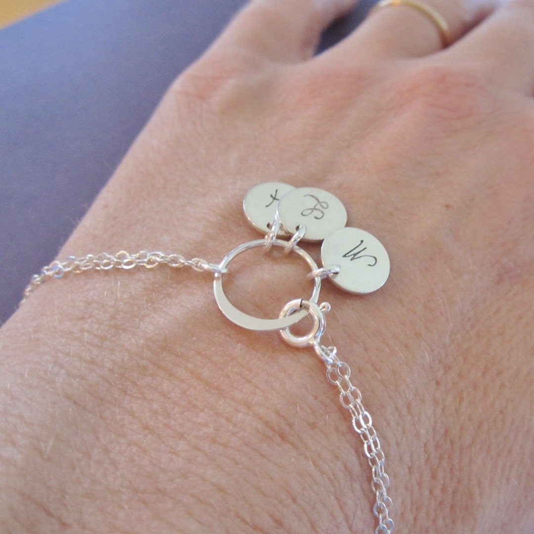 Personalized Family Bracelet, Three Initials, Sterling Silver Eternity