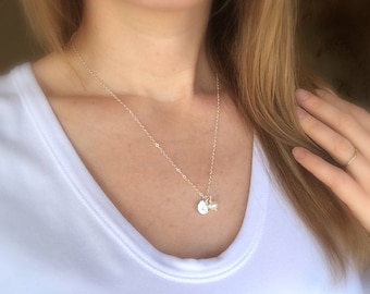 Personalized initial necklace with pearl, single initial, custom letter, sterling silver monogram necklace, freshwater pearl