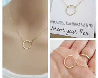 Gold necklace with message card, gift for Mom jewelry, gold eternity necklace, Mother in law gift, Mother of the Groom gift, circle necklace