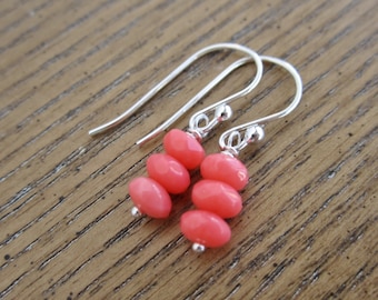 Dainty Coral earrings, pink earrings, faceted coral, sterling silver earrings Small dangle earrings Summer jewelry Bridesmaid earrings coral